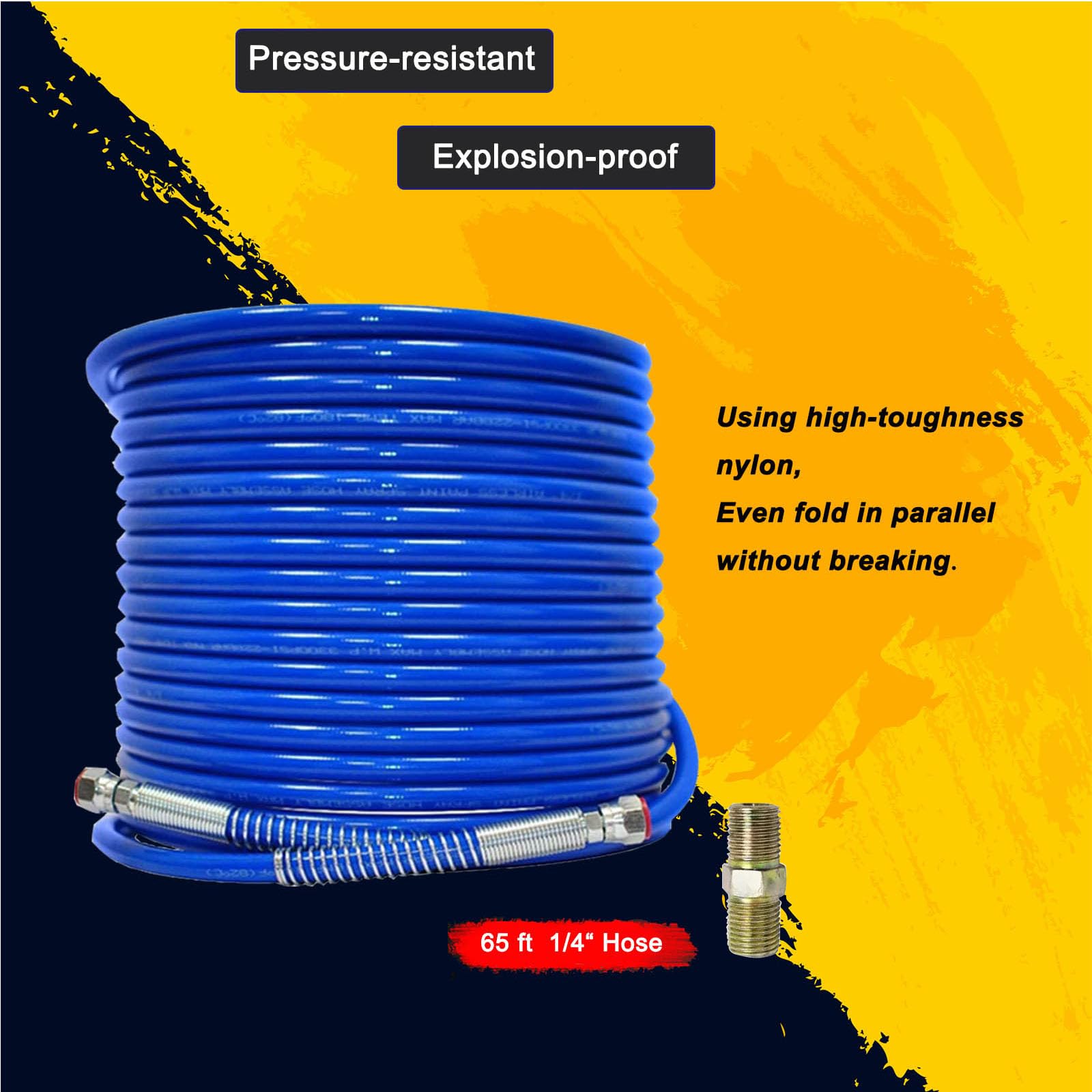 65ft Hose Kit & Airless Spray Gun with 8” Extension Pole, Including Tip Guard and 517 Tip, 3600 PSI Max x 1/4" Airless Paint Spray Hose ，Blue Color (20 Meter)