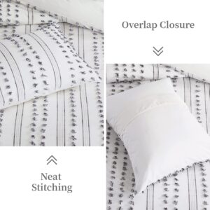 100% Cotton Duvet Cover Queen Size, 3Pcs Yarn-Dyed Tufted Dots Jacquard Duvet Cover Set, Boho Textured Duvet Cover Set for All Season, 88x92 Inch