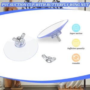 Quzzil Suction Cups with Screws 4 mm Thread Transparent PVC Suction Cup with Screw Hook 2 Inch Diameter Butterfly Wing Nut Clear Sucker Suction Cup with Cap for Kitchens Offices Bathroom (12 Sets)