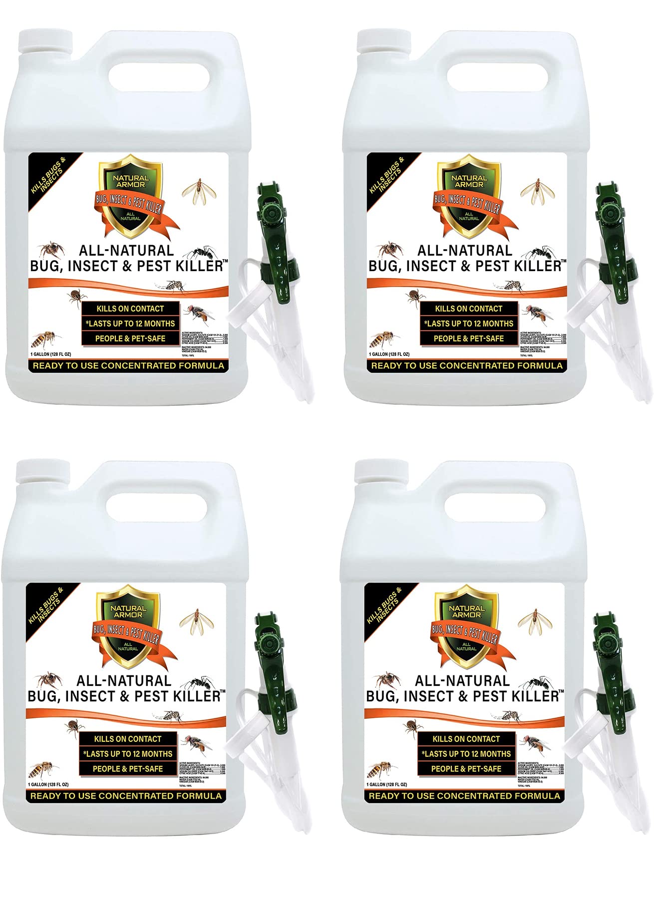 Natural Bug, Insect & Pest Killer & Control Including Fleas, Ticks, Ants, Spiders, Bed Bugs, Dust Mites, Roaches and More for Indoor and Outdoor Use, 128 oz Gallon Case of 4