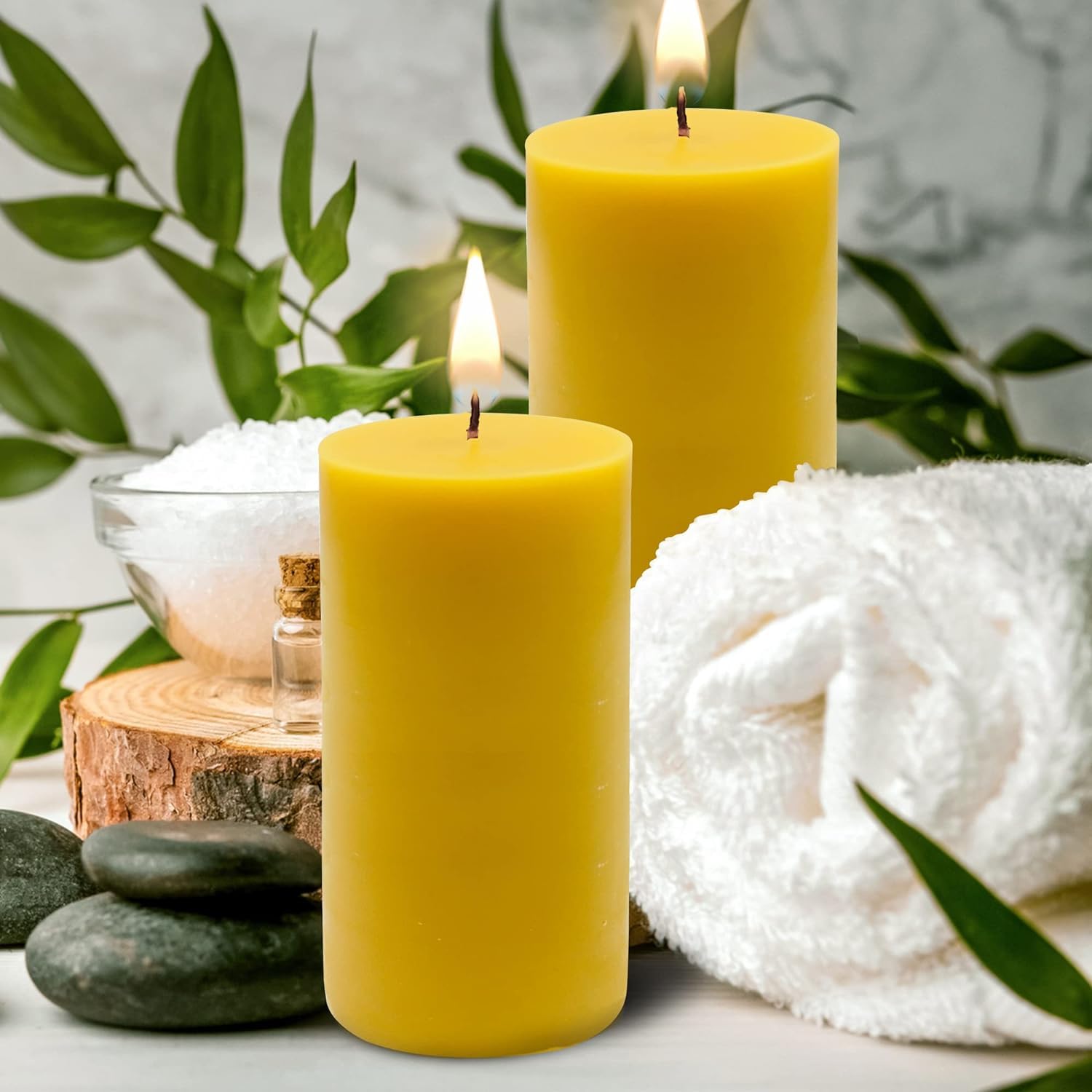 Large Beeswax Pillar Candles - 2 Pack of 100% Pure Beeswax Candles - 3x6 Large Candles, Clean Burning, 80 Hours Each - Smokeless, Dripless, Unscented Candles - Alternative Imagination