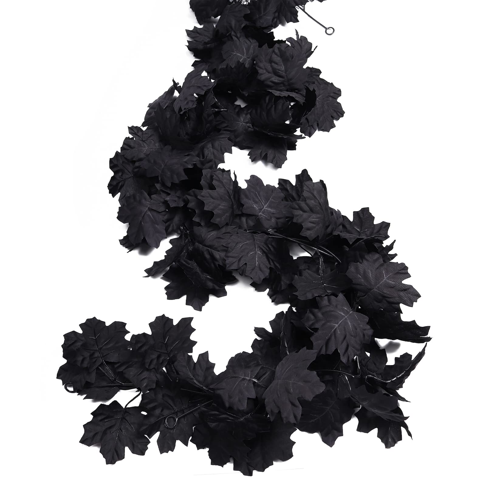 RECUTMS Fall Maple Leaf Garland Hanging Black Fall Leaves Vine Artificial Autumn Garland Halloween Thanksgiving Decor for Home (Black)