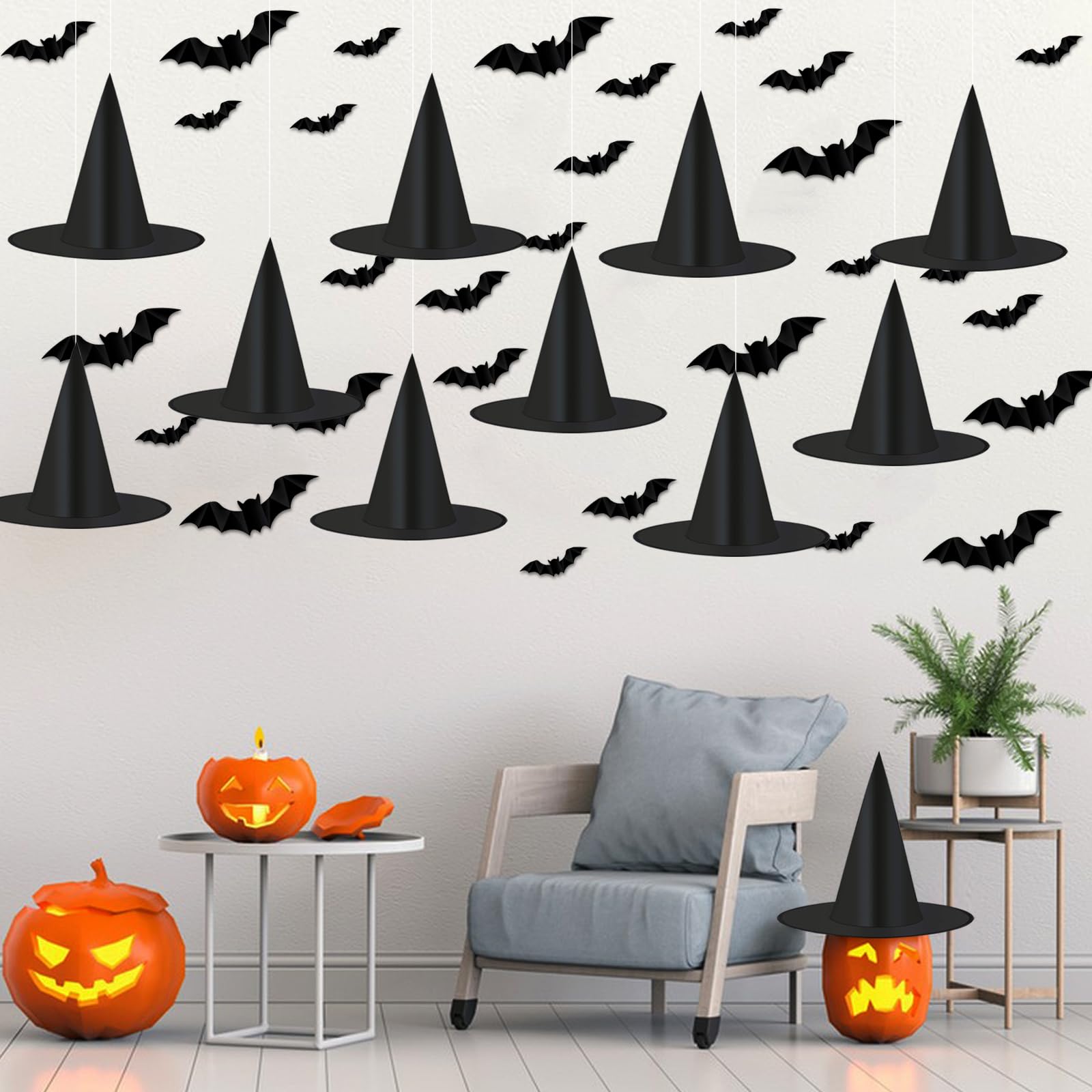 8 Pack Halloween Decorations Black Witch Hat, Indoor Halloween Decorations Outdoor Hanging Witch Hat Decor