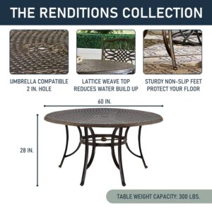 Hanover Renditions 7 Piece Outdoor Dining Set with Sunbrella® Fabric and Elegant 60" Round Patio Table with 6 Comfortable Swivel Chairs and Rust, UV, and Weather-Resistant Aluminum Frames in Mist