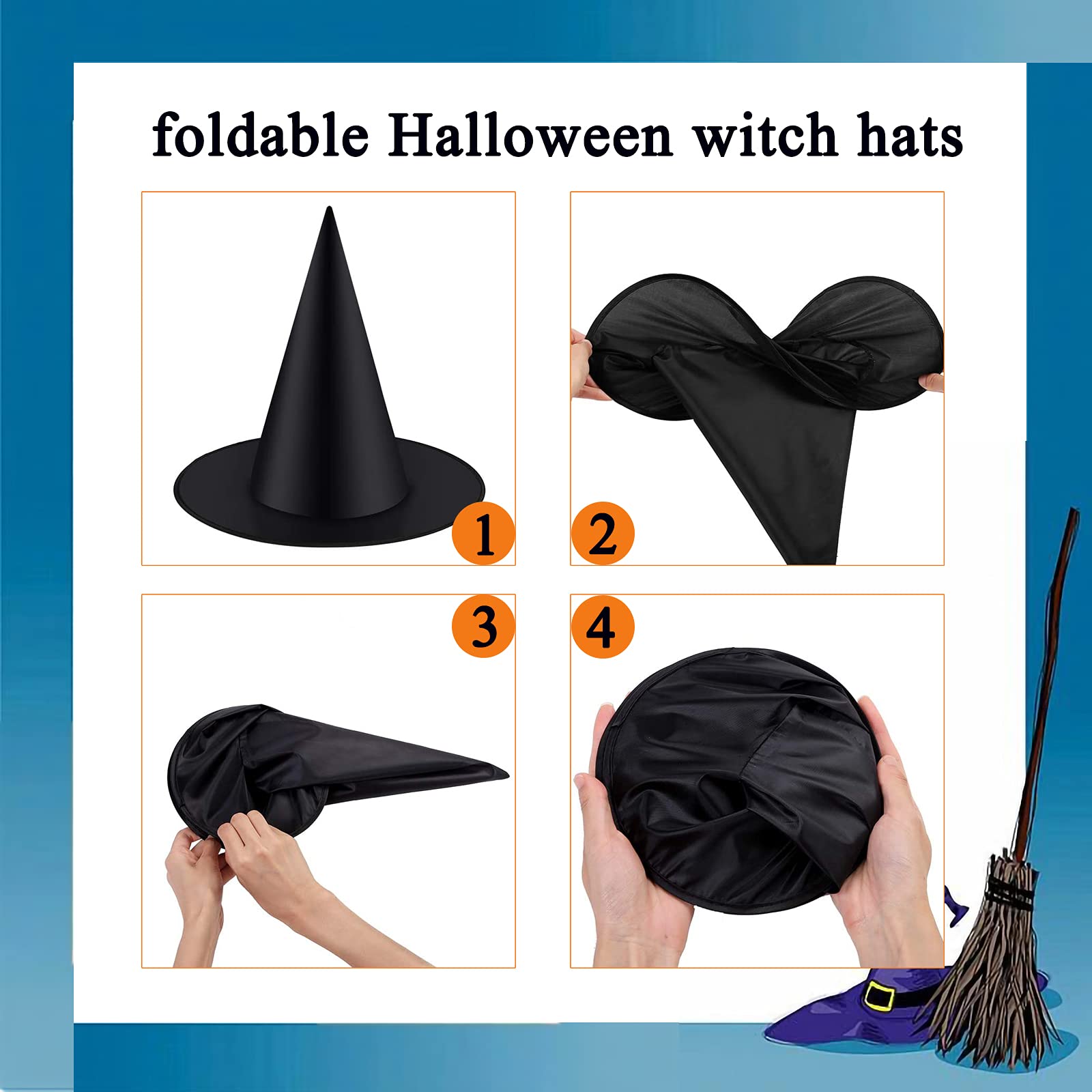 8 Pack Halloween Decorations Black Witch Hat, Indoor Halloween Decorations Outdoor Hanging Witch Hat Decor