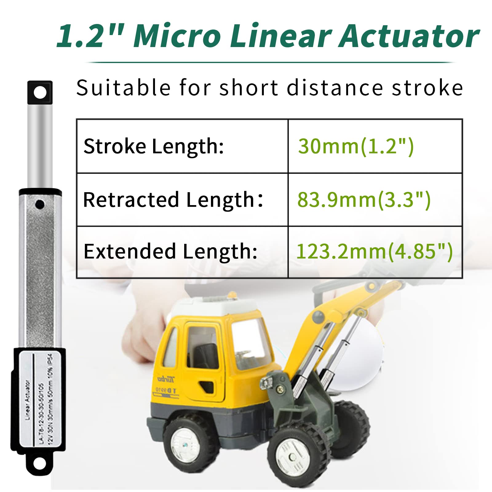 Micro Linear Actuator with Controller, 1.2" Stroke Small Electric Motion Actuator 12V DC, 64N/14.4lb, Speed 0.6inch/s, w/Mounting Brackets, Rocker Switches, for Sofa Recliner TV Table Cabinet Window