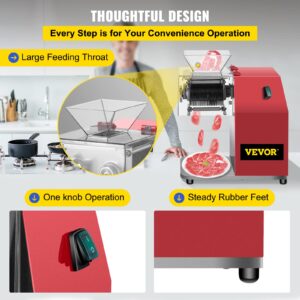 VEVOR Commercial Meat Cutting Machine, 551 Lbs/H 850W Meat Shredding Machine, 3.5mm Blade Electric Meat Cutter, Stainless Steel Restaurant Food Cutter, for Kitchen Supermarket Lamb Beef Chicken, Red