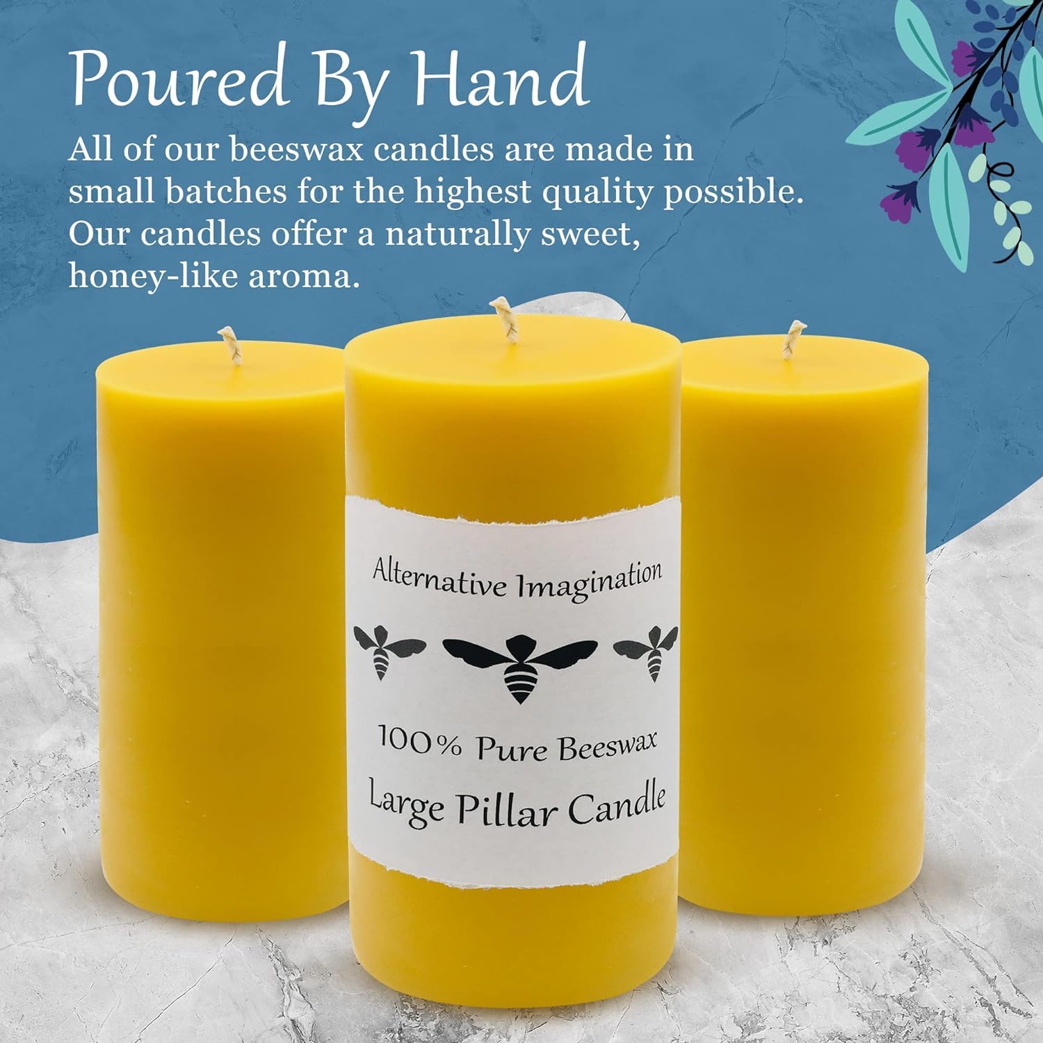 Large Beeswax Pillar Candles - 2 Pack of 100% Pure Beeswax Candles - 3x6 Large Candles, Clean Burning, 80 Hours Each - Smokeless, Dripless, Unscented Candles - Alternative Imagination