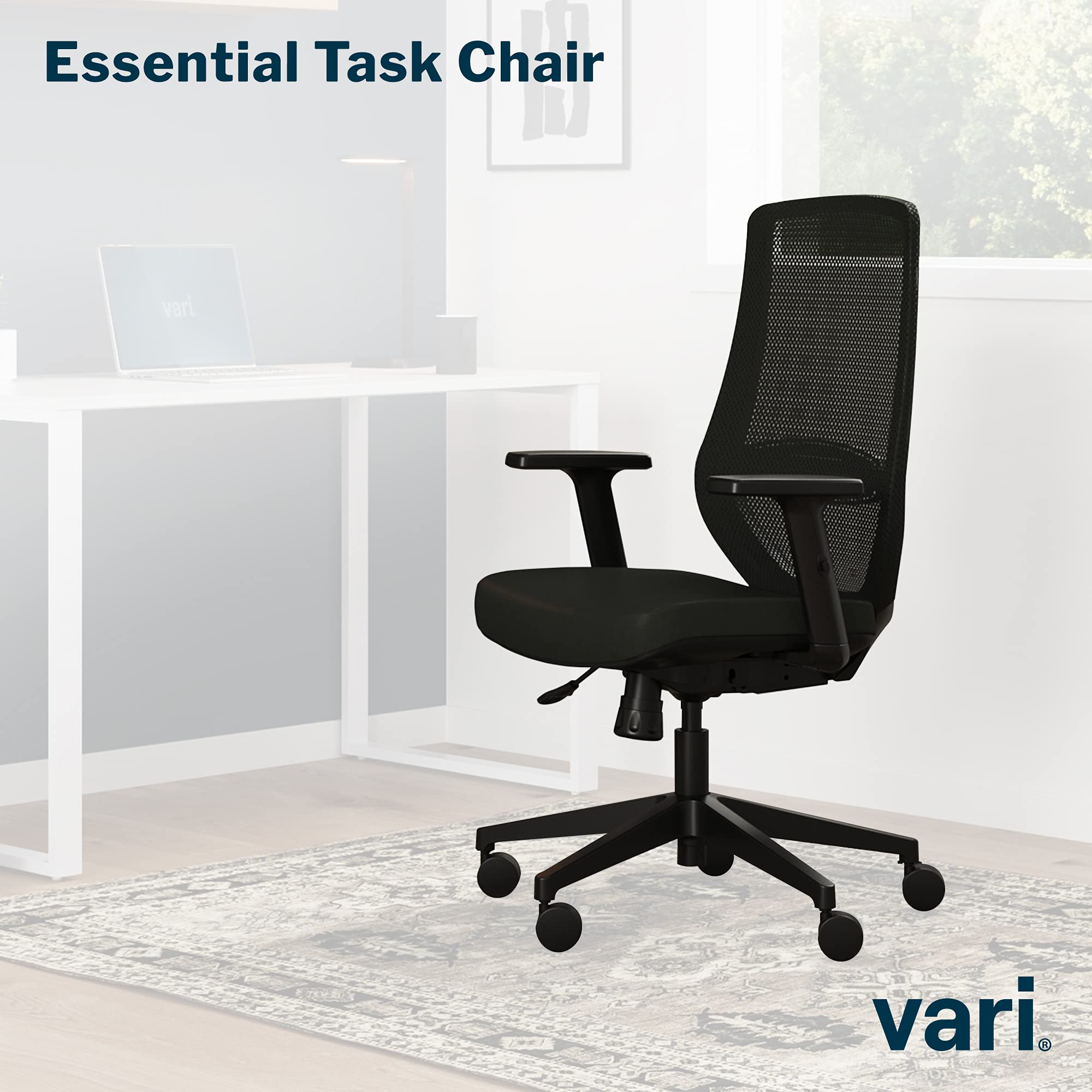 Vari Essential Task Chair - Varidesk Ergonomic Home Office Chair with Comfortable Mesh, Lumbar & Back Support, Adjustable Height - Ideal for Computer Desk - Easy Assembly - Black