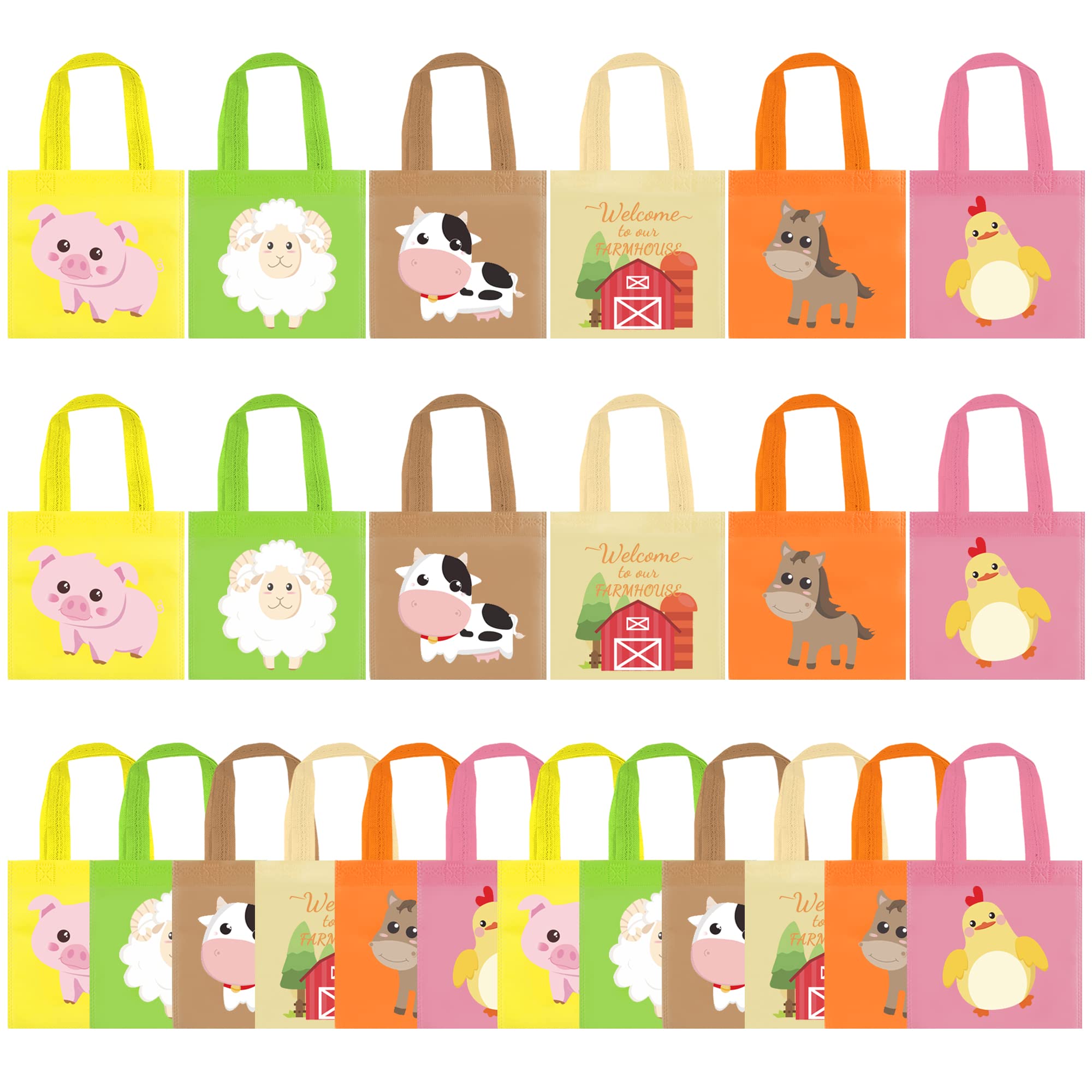 BANBALLON Farm Animal Party Favor Bags Barnyard Birthday Goodie Treat Bags Reusable Gift Bags for Farm Theme Birthday Party Classroom Baby Shower Supplies, Pack of 24