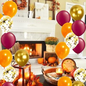 Fall Balloons/Maroon and Orange Balloons Fall Birthday Party Decorations Thanksgiving Decorations 20pcs Burgundy Orange Gold Confetti Balloons for Fall Bridal Shower Decorations