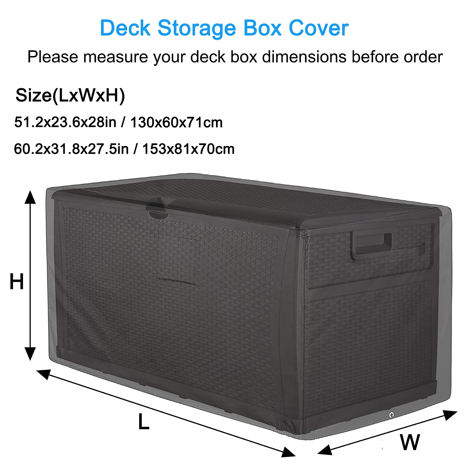 UCARE Deck Box Cover 420D Outdoor Patio Waterproof Oxford Fabric Coated with Silver Dustproof Deck Storage Box Protector with Elastic Buckles on All 4 Corners Wheels Protect from Wind Rain Snow Black