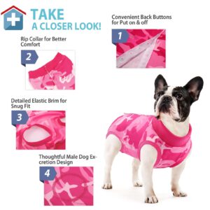 KOESON Dog Recovery Suit, Soft Dog Surgery Suit Female Spay Pet Onesie, Anti Licking Male Recovery Suit for Dogs After Surgery, Dog Cone Alternative Surgical Suit for Dogs Pink Camo L