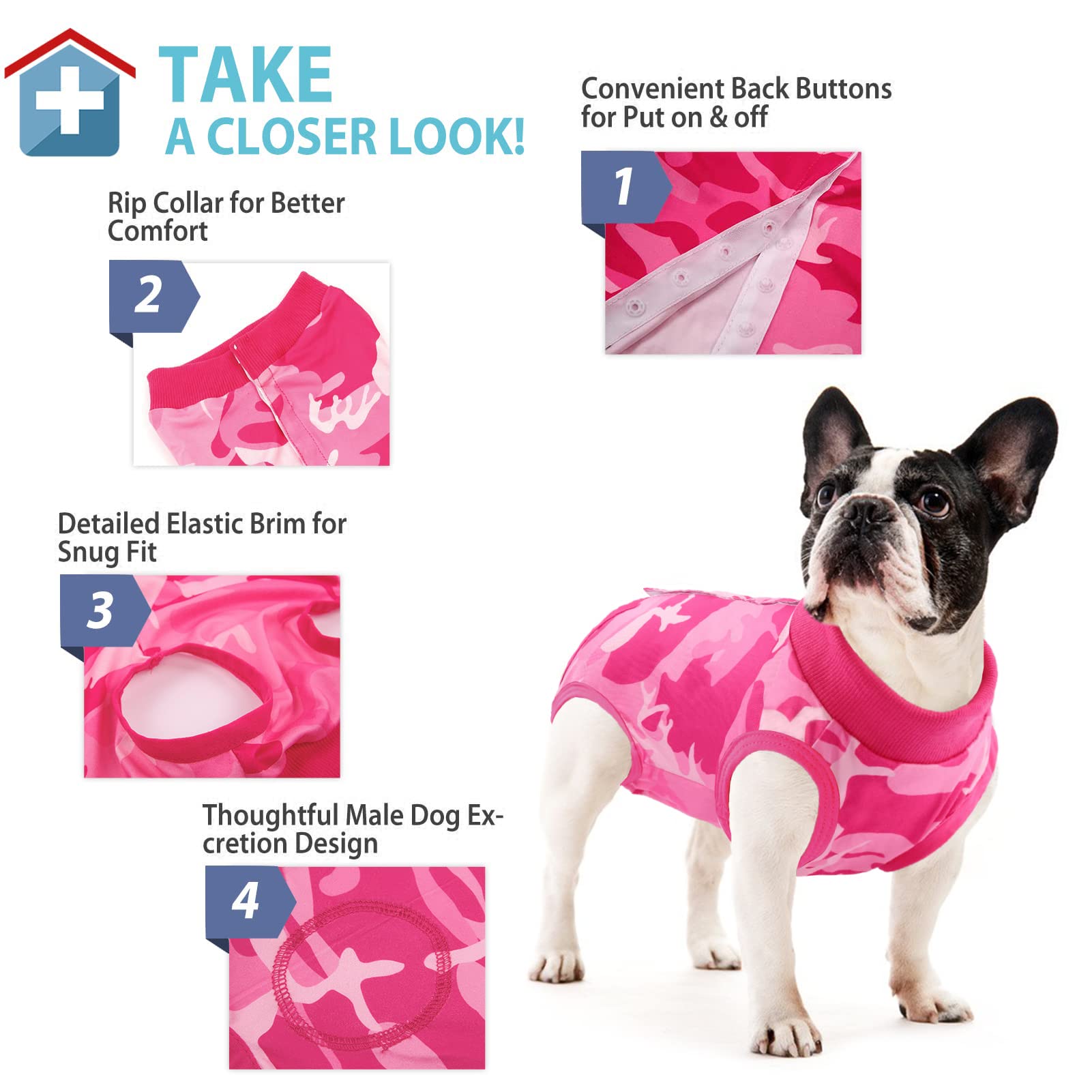 KOESON Dog Recovery Suit, Soft Dog Surgery Suit Female Spay Pet Onesie, Anti Licking Male Recovery Suit for Dogs After Surgery, Dog Cone Alternative Surgical Suit for Dogs Pink Camo L