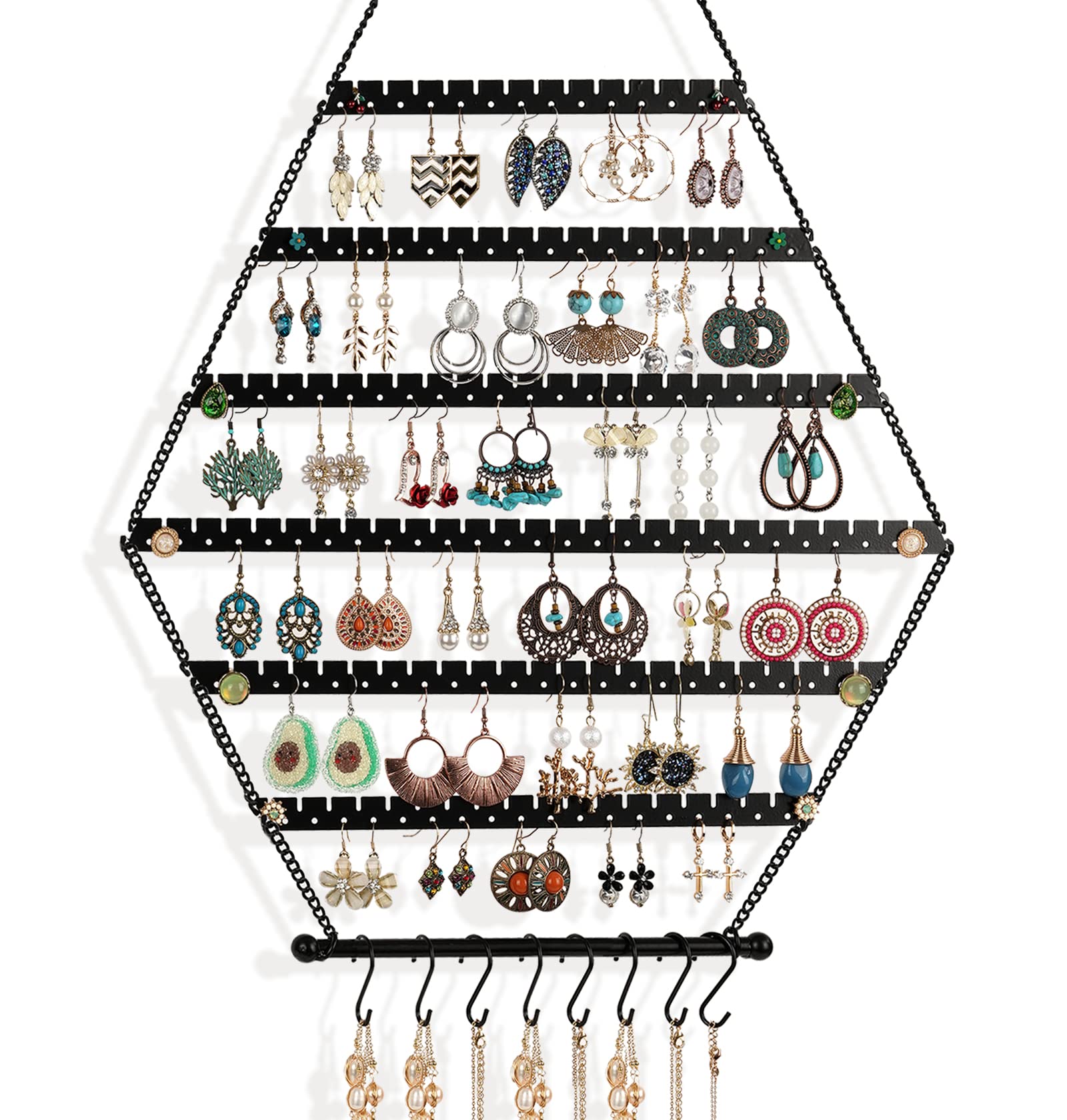 handrong Earring Organizer Hanging Earring Organizer Wall Earring Organizer Wall Mount Hanging Earring Holder Wall Jewelry Organizer Wall Mounted Jewelry Organizer Hexagon