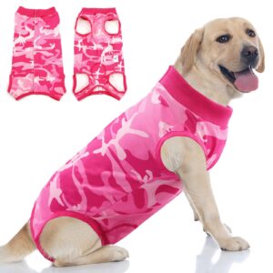 koeson dog recovery suit, soft dog surgery suit female spay pet onesie, anti licking male recovery suit for dogs after surgery, dog cone alternative surgical suit for dogs pink camo l