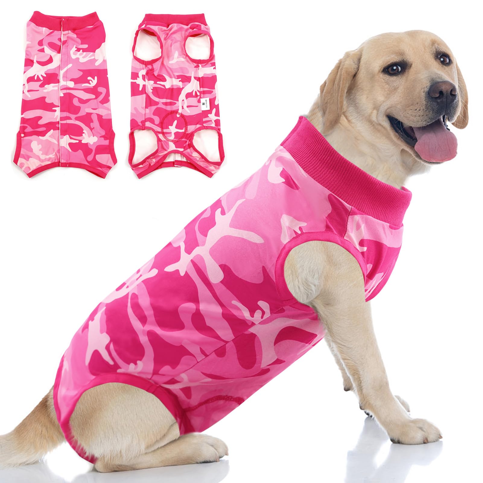 KOESON Dog Recovery Suit, Soft Dog Surgery Suit Female Spay Pet Onesie, Anti Licking Male Recovery Suit for Dogs After Surgery, Dog Cone Alternative Surgical Suit for Dogs Pink Camo L