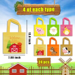 BANBALLON Farm Animal Party Favor Bags Barnyard Birthday Goodie Treat Bags Reusable Gift Bags for Farm Theme Birthday Party Classroom Baby Shower Supplies, Pack of 24