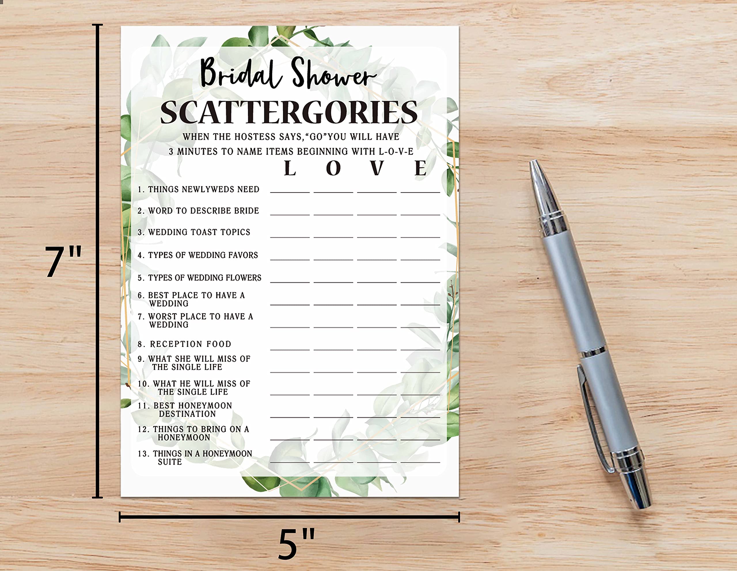 Bridal Shower Game Cards, Bridal Shower Game, Tropical Jungle Theme Engagement Party Cards For Wedding, Set of 30 Cards(Leaf005)