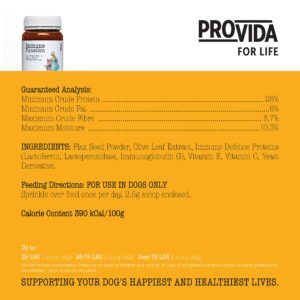 ProVida Immune Function & Multivitamin Supplement for Dogs (Immune Defence Proteins + Omega-3 Rich Flax Seed + Oleuropein Olive Leaf + Essential Vitamins E & C - 60 Scoops Powdered Supplement)