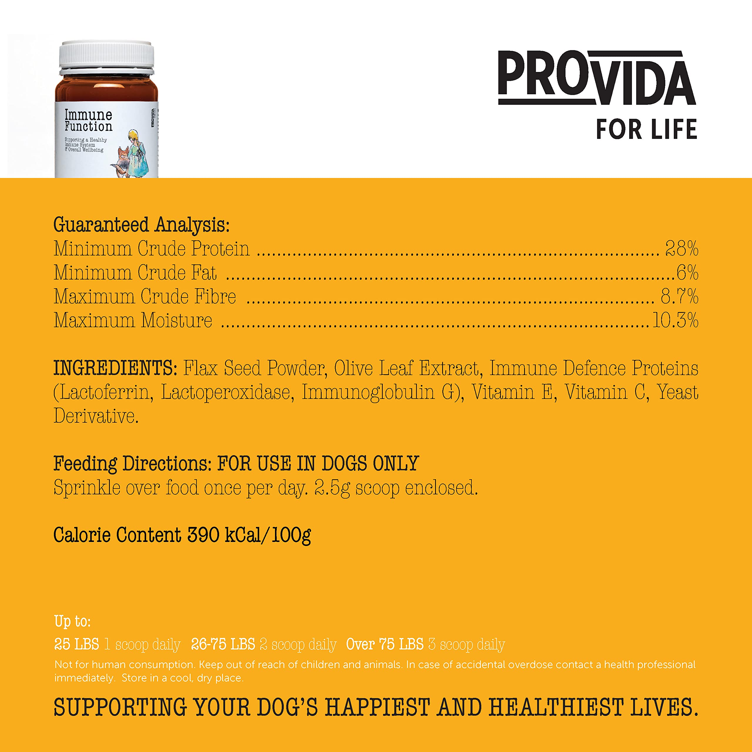 ProVida Immune Function & Multivitamin Supplement for Dogs (Immune Defence Proteins + Omega-3 Rich Flax Seed + Oleuropein Olive Leaf + Essential Vitamins E & C - 60 Scoops Powdered Supplement)