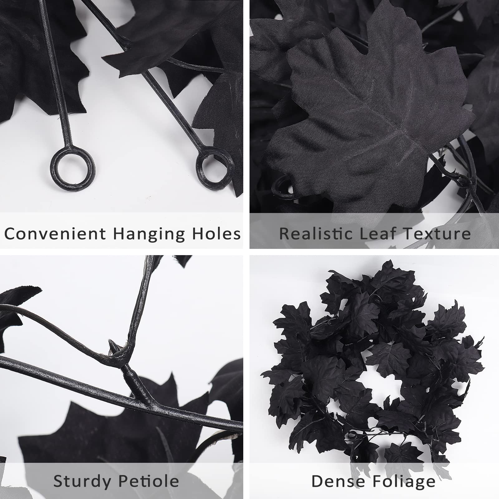 RECUTMS Fall Maple Leaf Garland Hanging Black Fall Leaves Vine Artificial Autumn Garland Halloween Thanksgiving Decor for Home (Black)