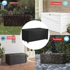 UCARE Deck Box Cover 420D Outdoor Patio Waterproof Oxford Fabric Coated with Silver Dustproof Deck Storage Box Protector with Elastic Buckles on All 4 Corners Wheels Protect from Wind Rain Snow Black