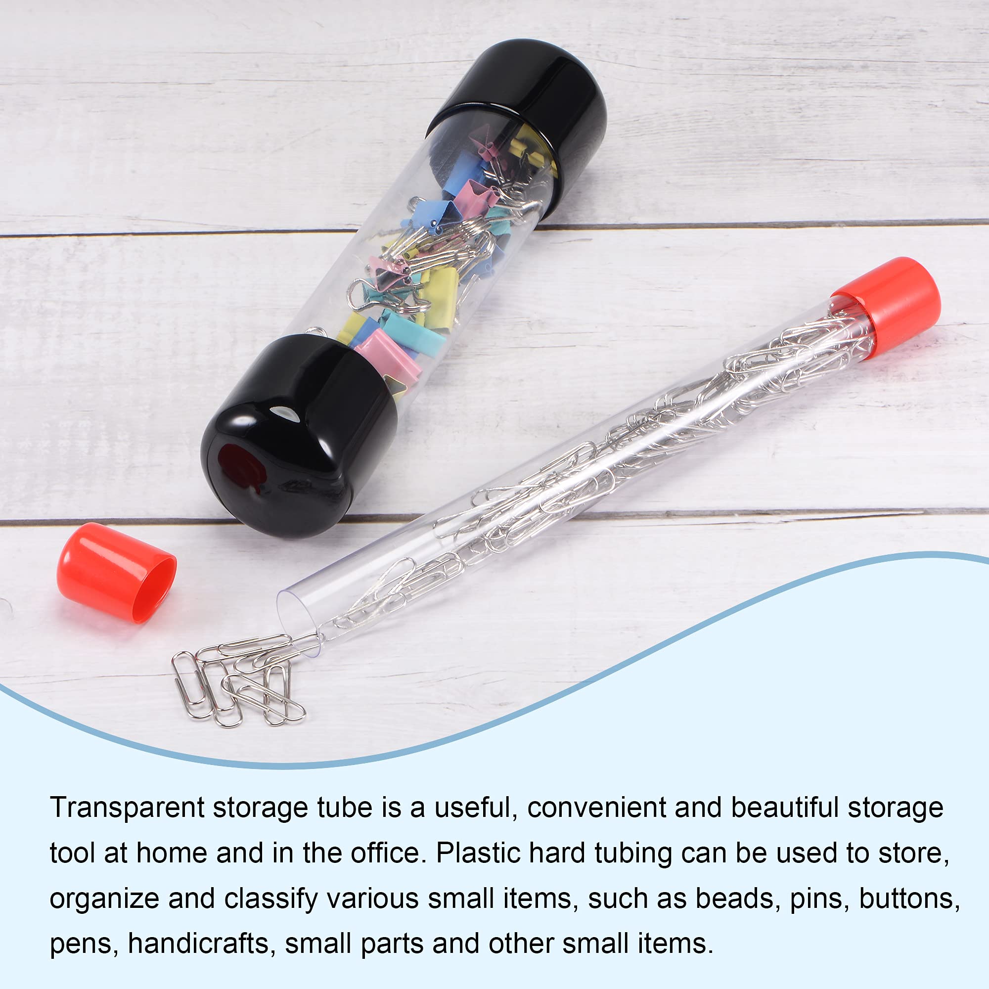 MECCANIXITY Clear Storage Tube 13/16" x 9"(20mm x 230mm) Lightweight for Bead Containers, Craft, DIY with Black Caps