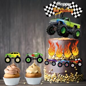 Censen 48 Pcs Truck Cake Topper Birthday Party Supplies Truck Cake Decorations Racing Car Birthday Cake Cupcake Topper Blaze Birthday Cake Topper for Kids Baby Shower Car Party Favors