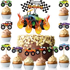 censen 48 pcs truck cake topper birthday party supplies truck cake decorations racing car birthday cake cupcake topper blaze birthday cake topper for kids baby shower car party favors