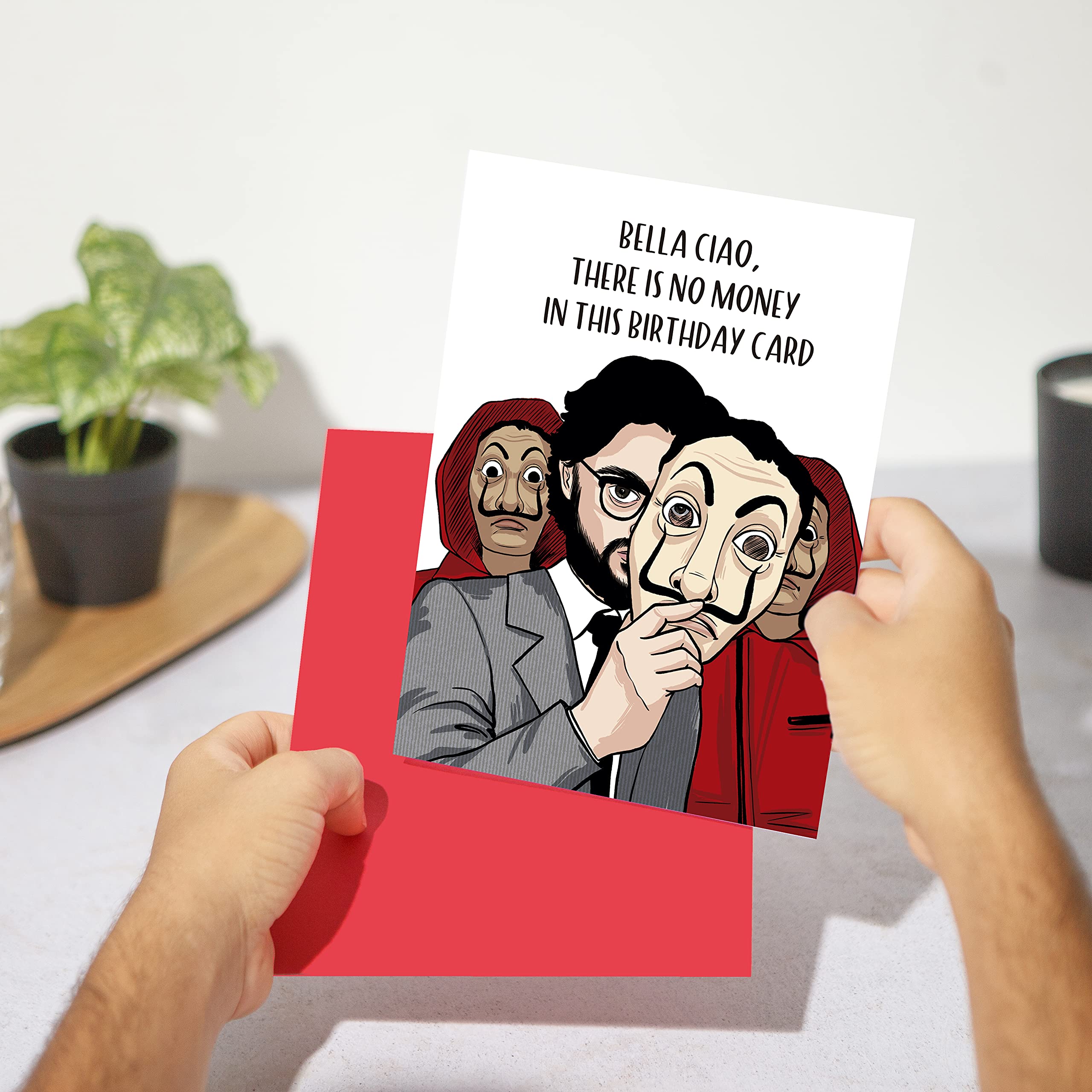 Huxters ‘Bella Ciao’ Humourous Money Heist A5 Happy Birthday Card - Cheeky Gift for Him or Her - Recyclable Paper with Envelope - Fun Greetings Card, FSC Certified and Sustainable