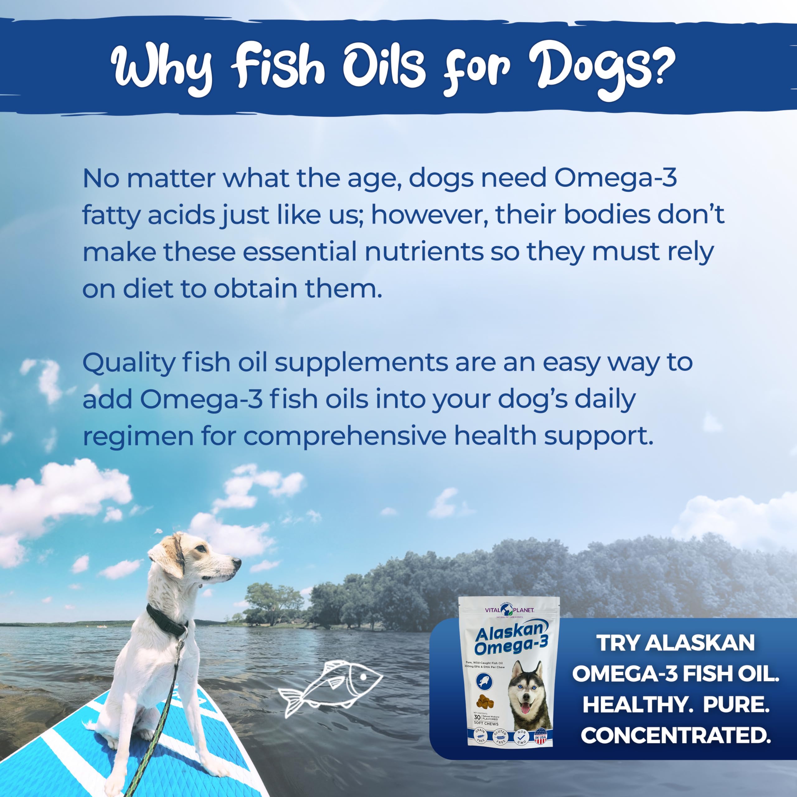 Vital Planet - Alaskan Omega-3 Soft Chews for Dogs, Wild Alaskan Fish Oil – 30 Hickory Flavored Soft Chews