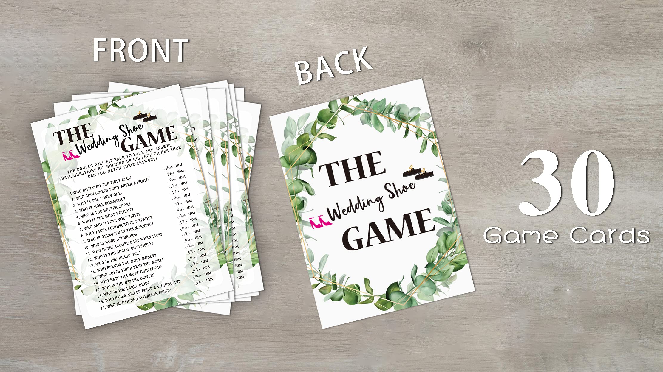 Bridal Shower Game Cards, Wedding Shoe Game, Tropical Jungle Theme Engagement Party Cards For Wedding, Set of 30 Cards(Leaf004)