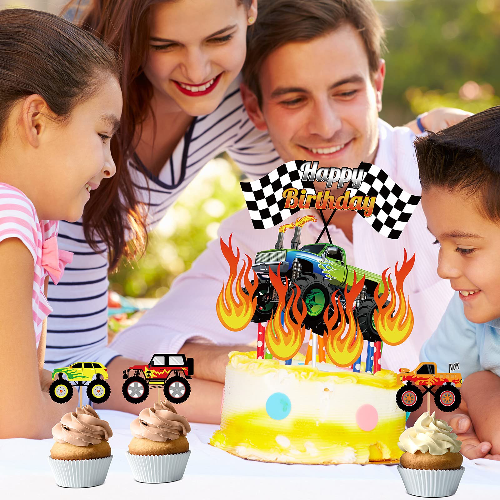 Censen 48 Pcs Truck Cake Topper Birthday Party Supplies Truck Cake Decorations Racing Car Birthday Cake Cupcake Topper Blaze Birthday Cake Topper for Kids Baby Shower Car Party Favors