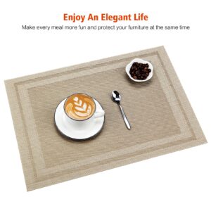 Bxzandya Placemats Set of 8,Washable,Heat and Stain Resistant Indoor/Outdoor Place mats, Vinyl Woven Non Slip Table Mats for Restaurant Table Protection, PVC Table Placemats.(Beige, 8PCS)