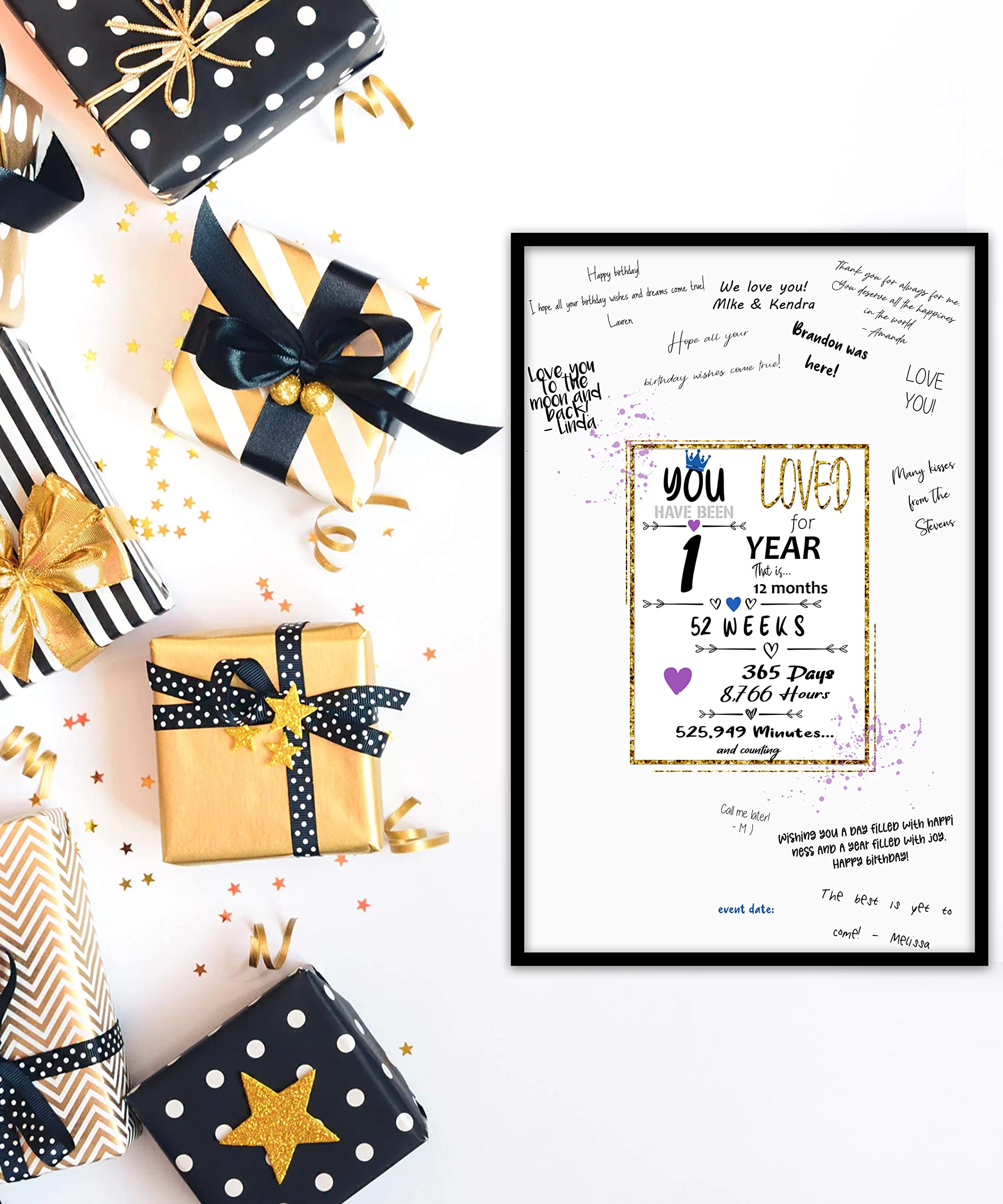 1st Birthday Party Guest Book Poster - Table Centerpiece Decoration Banner for Women or Men Turning 1 year old - Sweet Guest Book Alternative - 11x17 In Art Anniversary Keepsake Sign for Wishes