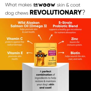 Dr Woow Omega Wild Alaskan Salmon Fish Oil 90 ct Soft Chews for Dog - Anti Itch & Coat + Allergy Support, with Kelp, Biotin, Vitamins, Zinc - Helps Itchy Skin, Dog allergies, May Reduce Shedding