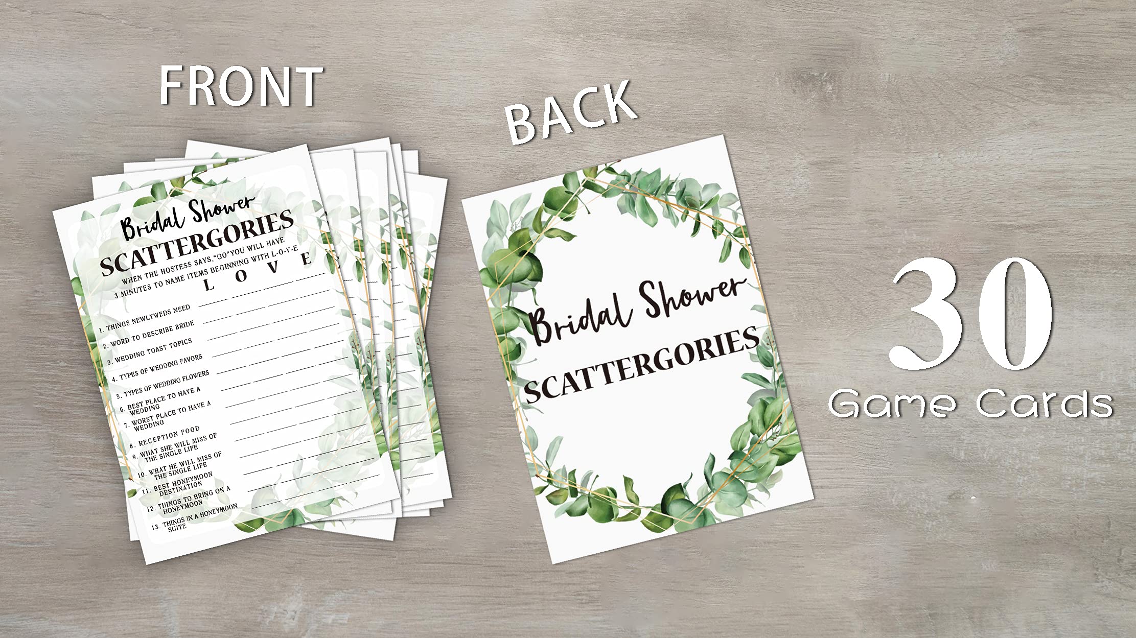 Bridal Shower Game Cards, Bridal Shower Game, Tropical Jungle Theme Engagement Party Cards For Wedding, Set of 30 Cards(Leaf005)