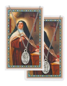 catholicstore st. teresa of avila pewter medal with laminated holy card, 18" chain, 2-count value pack. mcv-psd500th