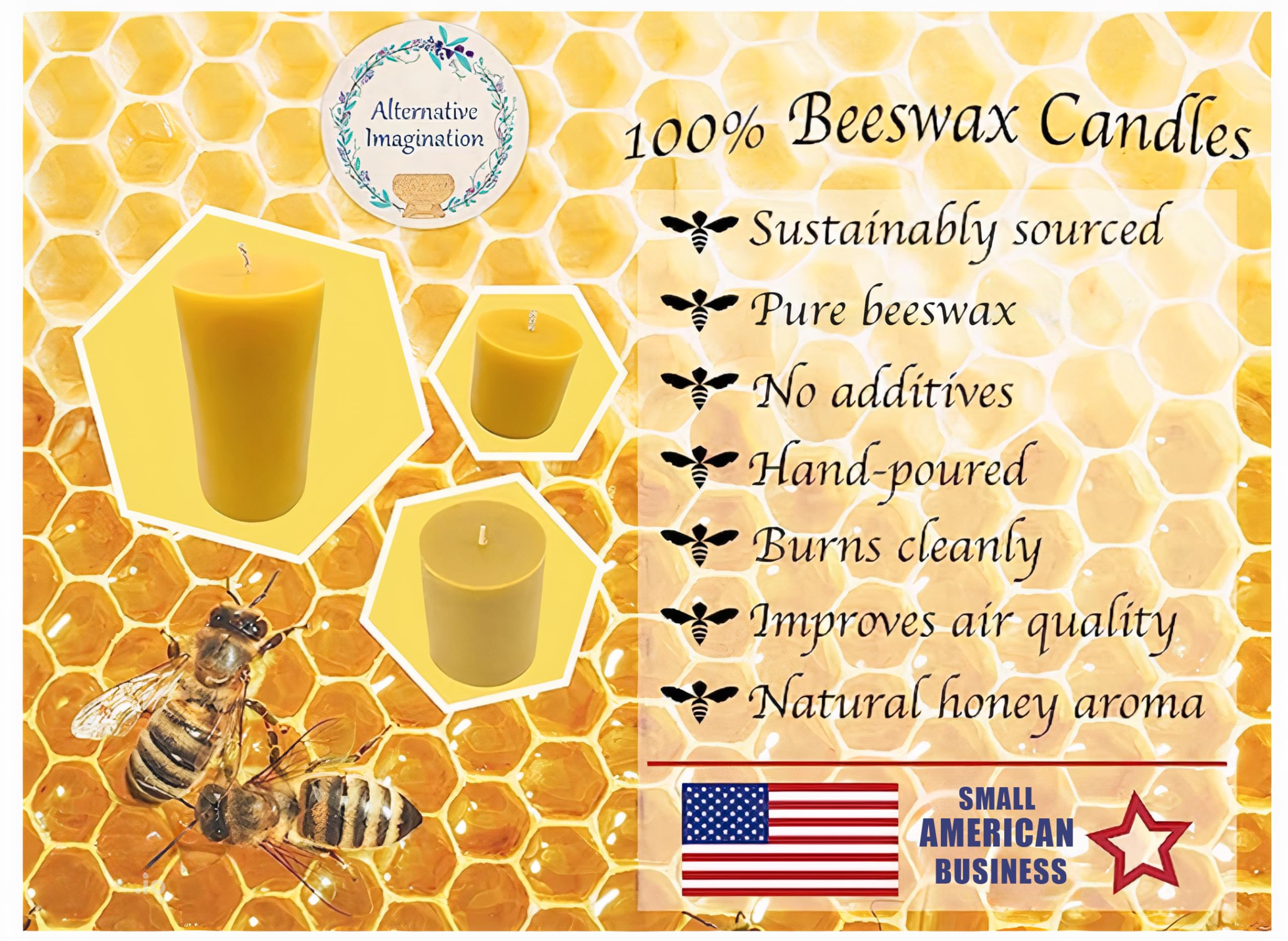 Large Beeswax Pillar Candles - 2 Pack of 100% Pure Beeswax Candles - 3x6 Large Candles, Clean Burning, 80 Hours Each - Smokeless, Dripless, Unscented Candles - Alternative Imagination