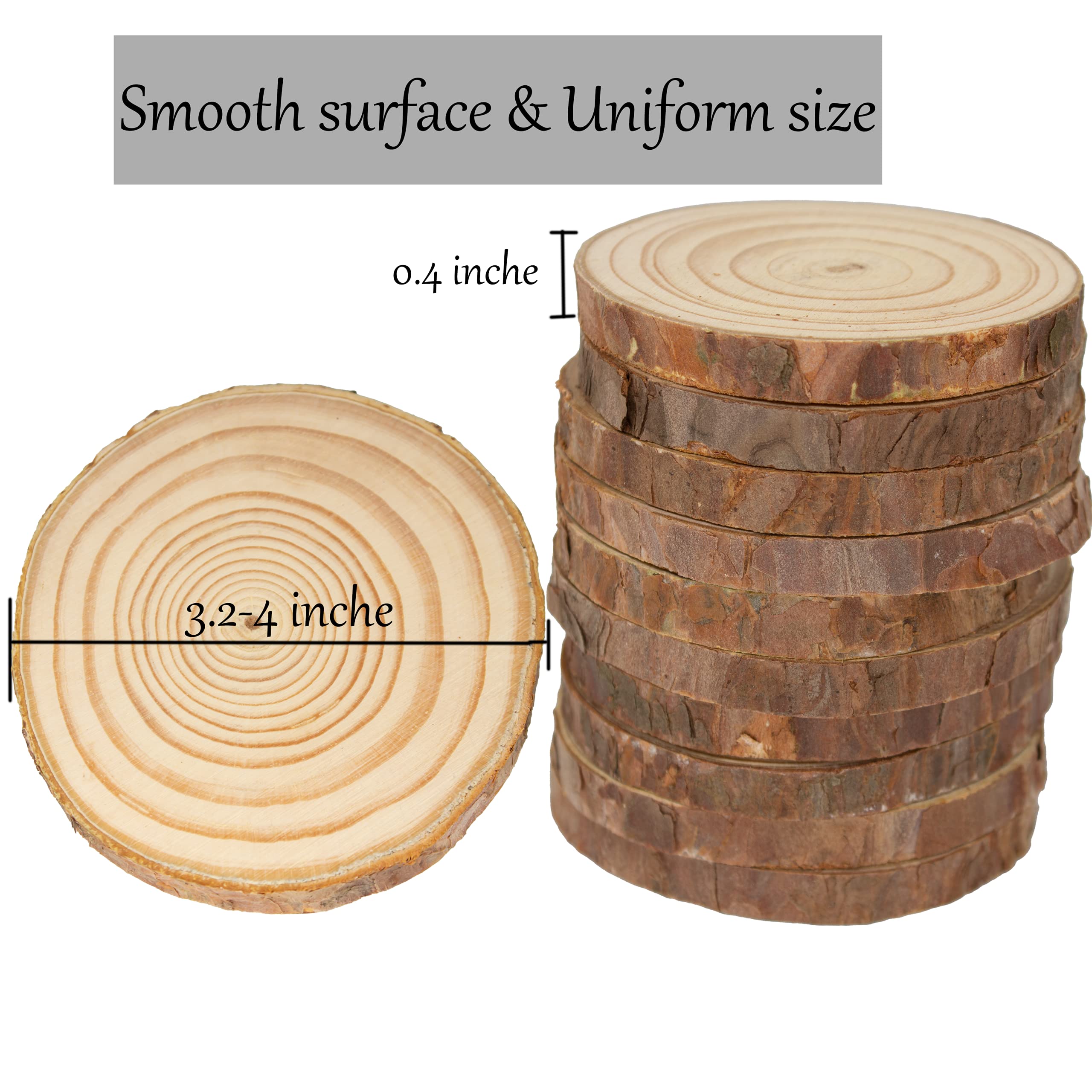 Unfinished Natural Wooden Slices 80 Pcs 3.2-4 Inch Wood Circles for Crafts DIY Christmas Ornament Craft Wood Kit with Bit,Blank Round Wood Slice with Bark for Art,Painting,Party (80)