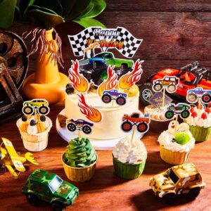 Censen 48 Pcs Truck Cake Topper Birthday Party Supplies Truck Cake Decorations Racing Car Birthday Cake Cupcake Topper Blaze Birthday Cake Topper for Kids Baby Shower Car Party Favors