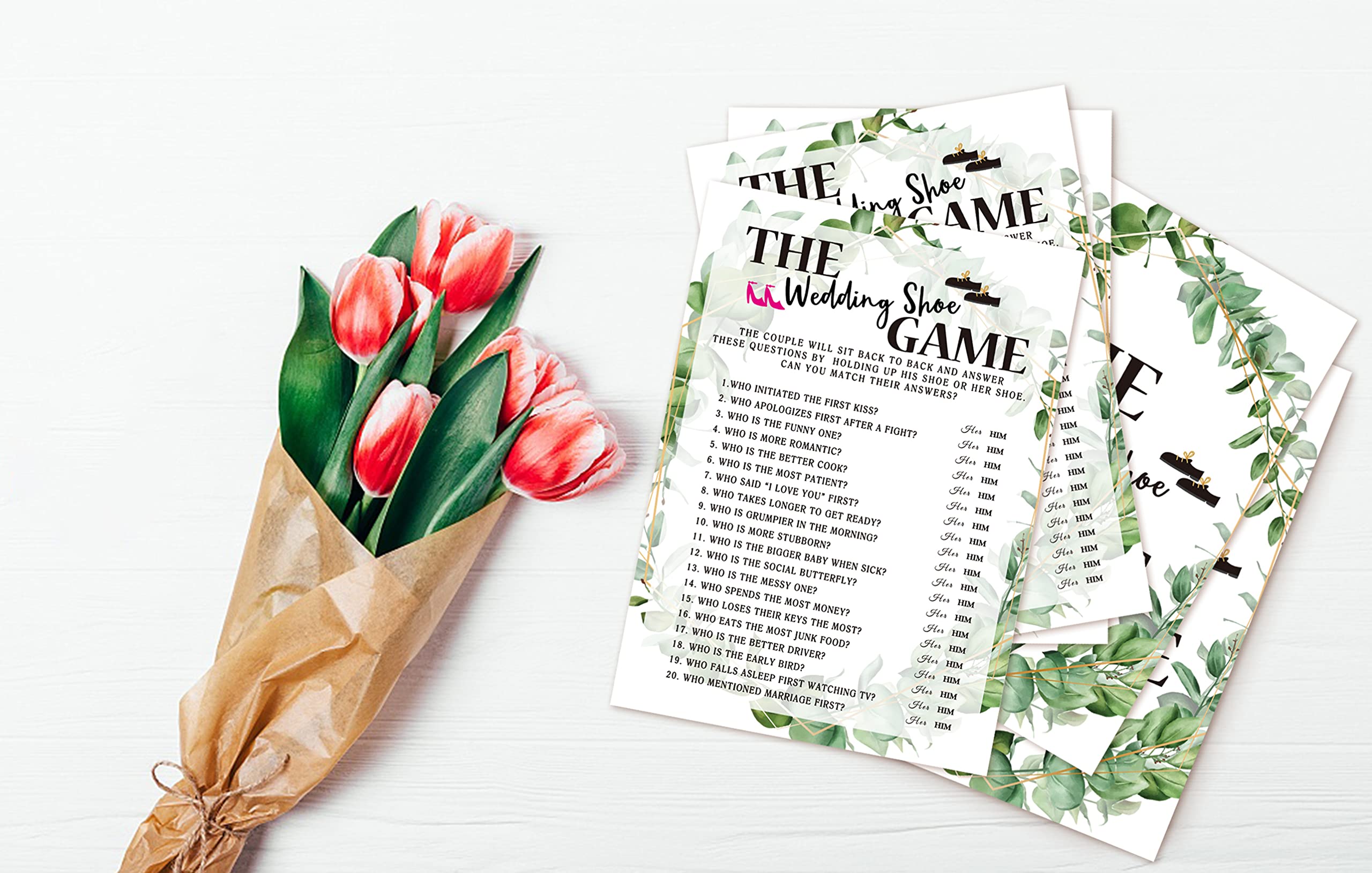 Bridal Shower Game Cards, Wedding Shoe Game, Tropical Jungle Theme Engagement Party Cards For Wedding, Set of 30 Cards(Leaf004)