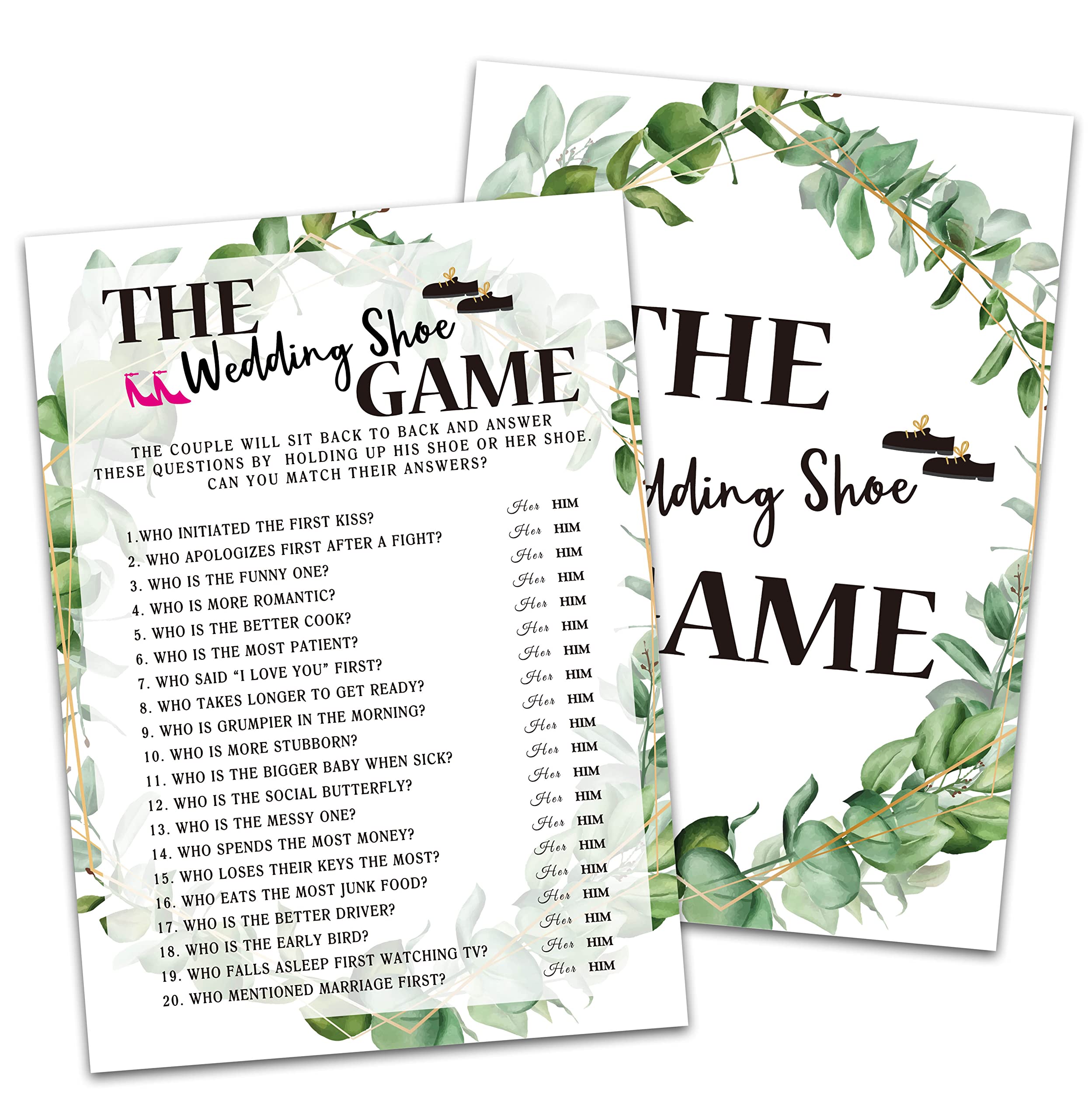 Bridal Shower Game Cards, Wedding Shoe Game, Tropical Jungle Theme Engagement Party Cards For Wedding, Set of 30 Cards(Leaf004)