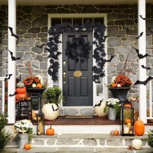 RECUTMS Fall Maple Leaf Garland Hanging Black Fall Leaves Vine Artificial Autumn Garland Halloween Thanksgiving Decor for Home (Black)