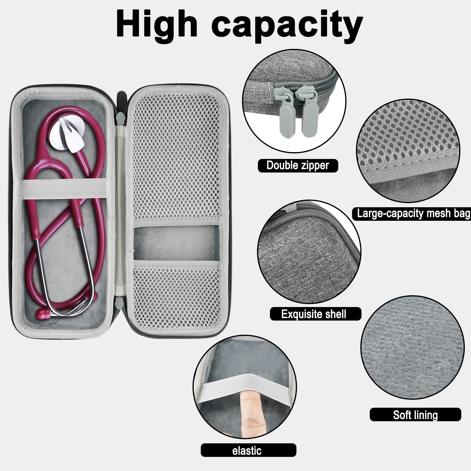 Hard Stethoscope Case,EVA Stethoscope Bag Carrying Case Fit for Home Medical Nurses Doctor Stethoscope and Accessories(Grey)