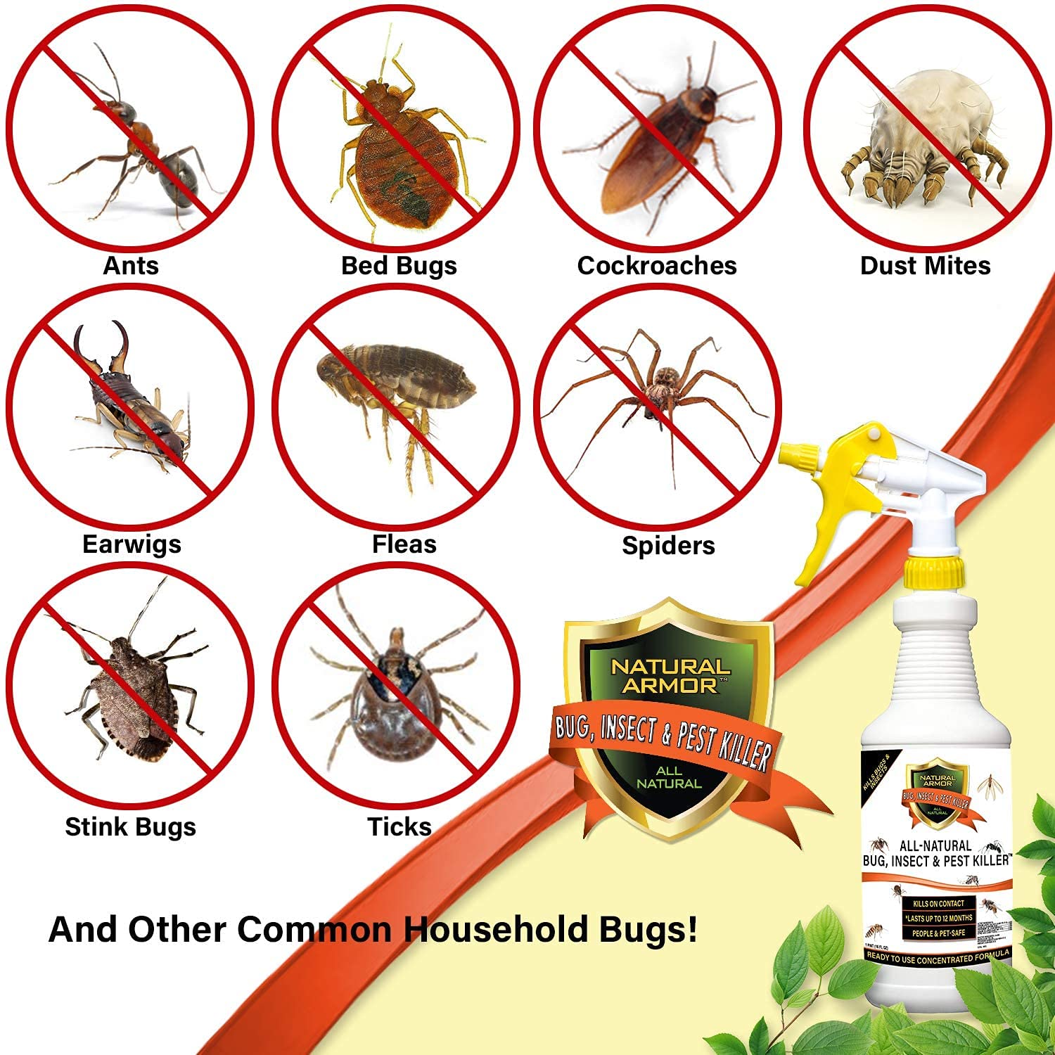 Natural Bug, Insect & Pest Killer & Control Including Fleas, Ticks, Ants, Spiders, Bed Bugs, Dust Mites, Roaches and More for Indoor and Outdoor Use, 128 oz Gallon Case of 4