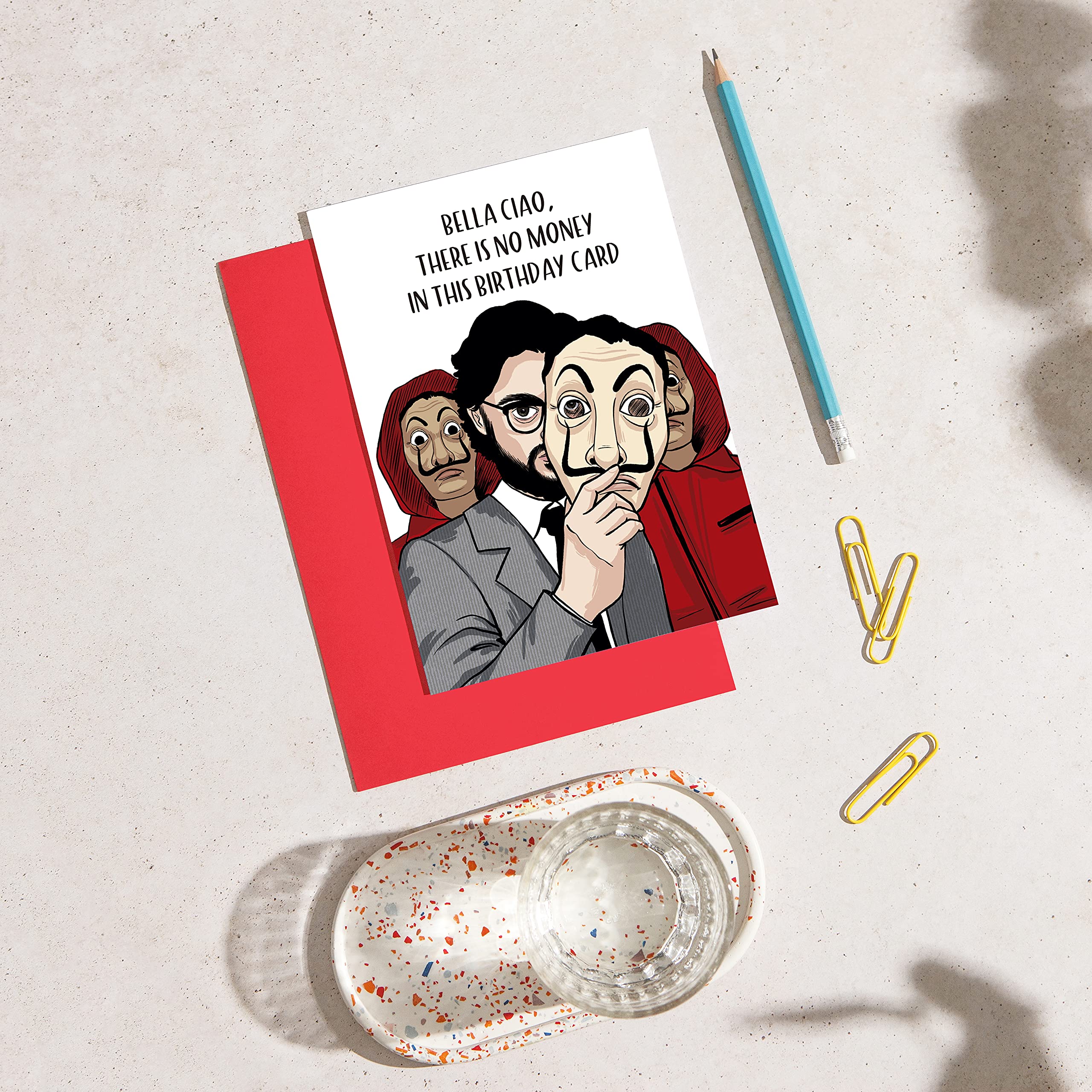 Huxters ‘Bella Ciao’ Humourous Money Heist A5 Happy Birthday Card - Cheeky Gift for Him or Her - Recyclable Paper with Envelope - Fun Greetings Card, FSC Certified and Sustainable