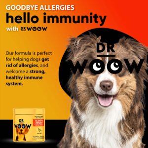 Dr Woow Allergy Relief & Itch Supplement for Dogs - with Omega 3 Wild Alaskan Salmon Oil and BettaBerries + YEA-SACC. Hot Spots, Anti Itch and Seasonal Allergies