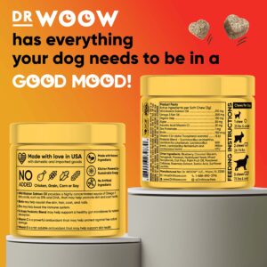 Dr Woow Omega Wild Alaskan Salmon Fish Oil 90 ct Soft Chews for Dog - Anti Itch & Coat + Allergy Support, with Kelp, Biotin, Vitamins, Zinc - Helps Itchy Skin, Dog allergies, May Reduce Shedding